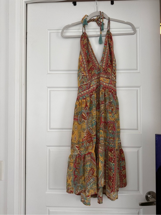 Dresses & Skirts - Bohemian Halter Midi Dress in Mustard Paisley